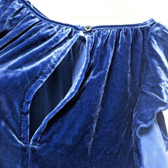 NWT GAP Velvet Ruffle Blue Flutter Sleeve Top XS - Picture 6 of 8
